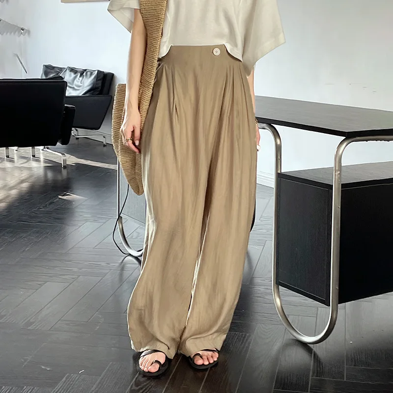 

SuperAen 2022 Summer New Solid Simple Loose All Match Wide Leg Casual Pants Women Full Length