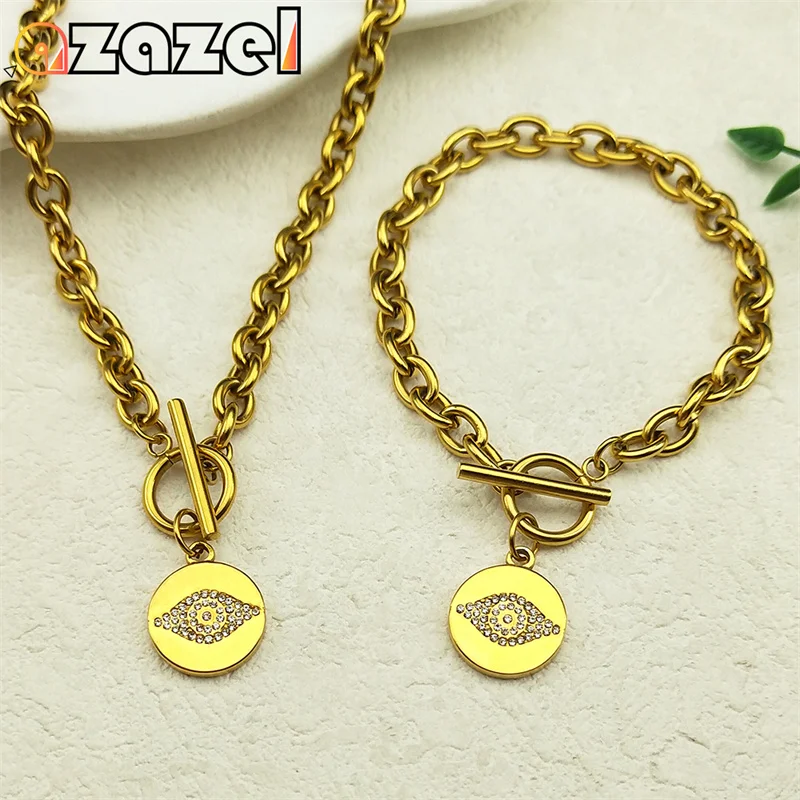 Кристалл от сглаза кулон Шарм ожерелье браслеты для женщин нержавеющая сталь