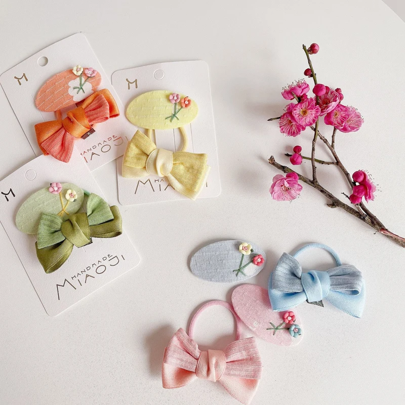 

Baby Girl Bows Hairpin Flower Hair Clip Kawaii Elastic Bands For Child Accessories Infants Rubber Band Headbands BB Clips Set