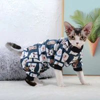 spring sphynx cat clothes full coverage cat pajamas onesie cartoon print hairless cat costume kitten pullover shirt jumpsuit