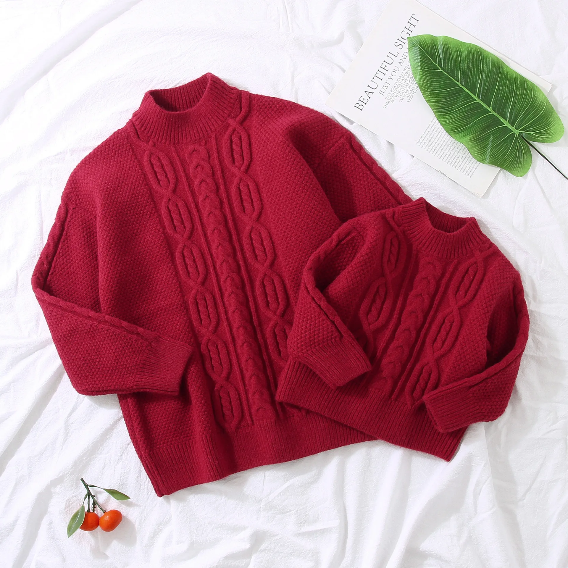 

2022 New Autumn Winter Mother & Daughter Sweater Solid Children Pullover Knitting Full Sleeves Tees Fashion Thicken Sweaters