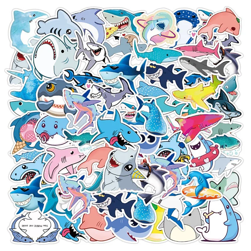 

50Sheets Cartoon Cute Shark Marine Creature Graffiti Stickers Battery Car Suitcase Mobile Phone Decoration Waterproof Stickers