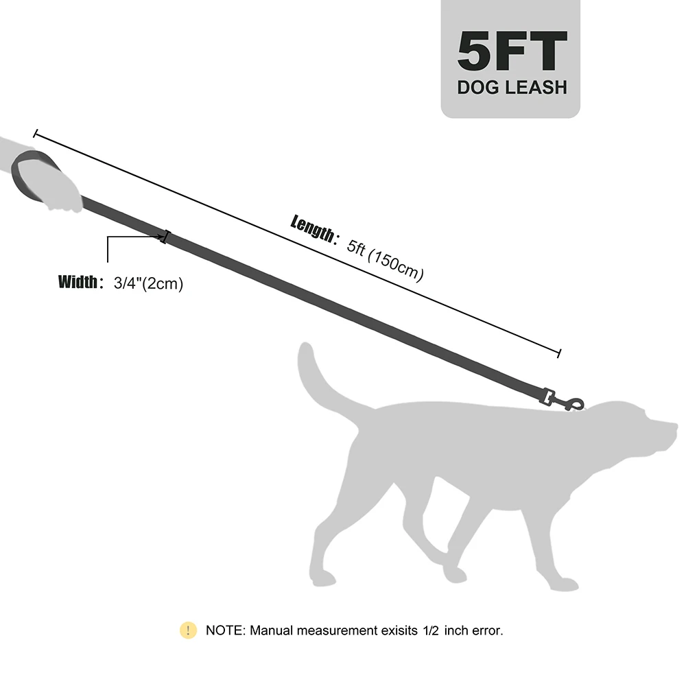 5ft Dog Leash Nylon Pet Lead Soft Handle Walking Rope Extra Heavy Duty Pug Leashes for Medium Large Dogs Outdoor Training