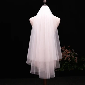 Фата свадебная для невесты, 2 уровня, короткая прозрачная Тюлевая с обрезанными краями, реквизит для фото, головной убор для косплея, белый цвет