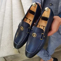 fashion loafers men shoes business casual wedding party daily classic pu solid color personality metal standard dress shoes