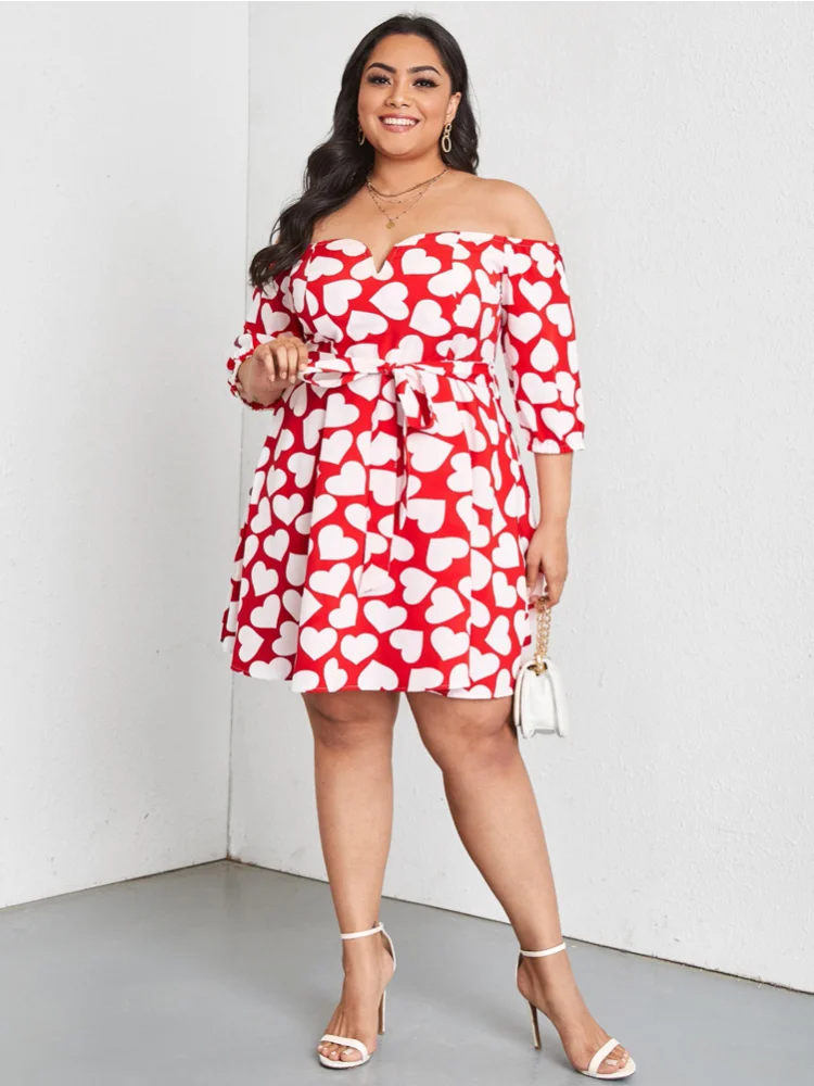 Oversized women's clothing fashion printing off shoulder dresses plus size outfits  party dress