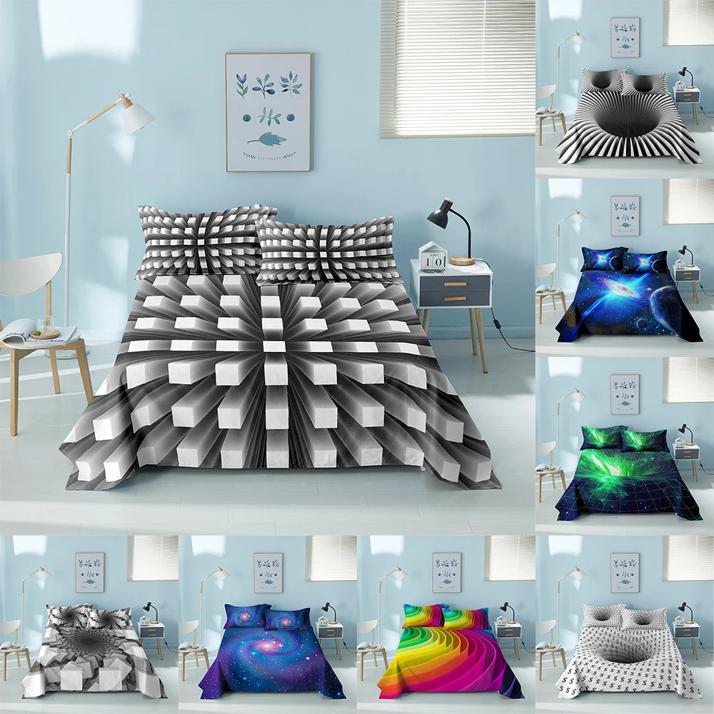 

1 Pc Bed Sheet Soft Polyester Fabric Beding Sheet 3D Psychedelic Pattern Flat Bed Sheet for Double Bedding (No Pillowcase)