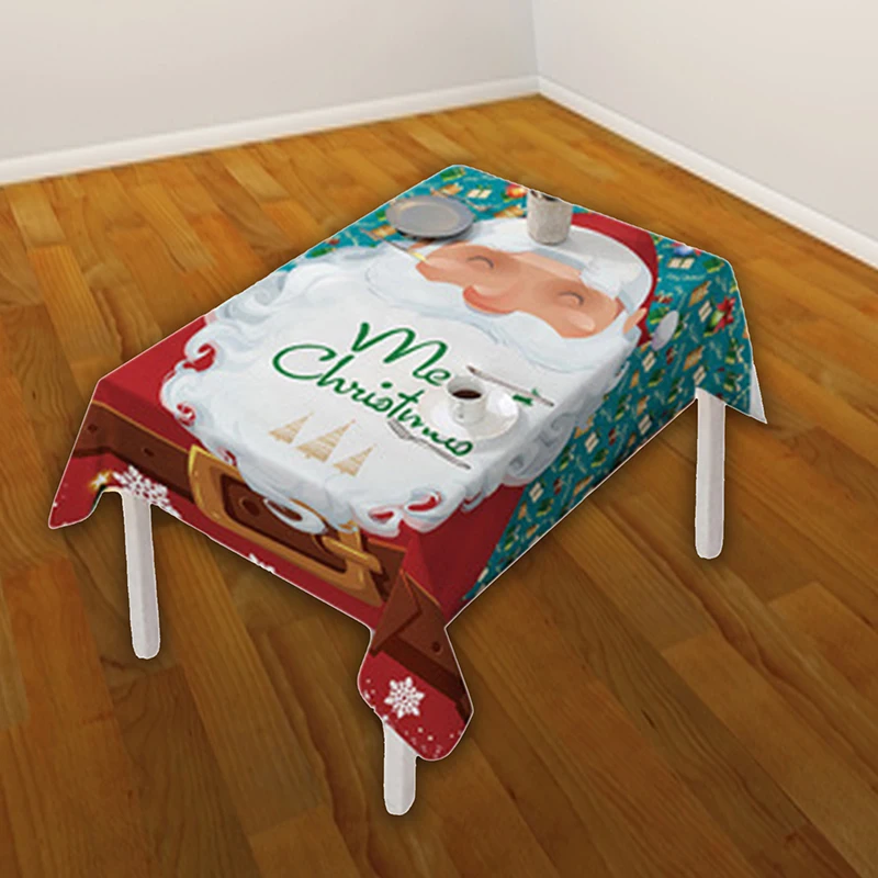 

2022 New Hot Santa Claus Tablecloth Waterproof Rectangle Dust-Proof Christmas Table Cloth Kitchen Home Decoration
