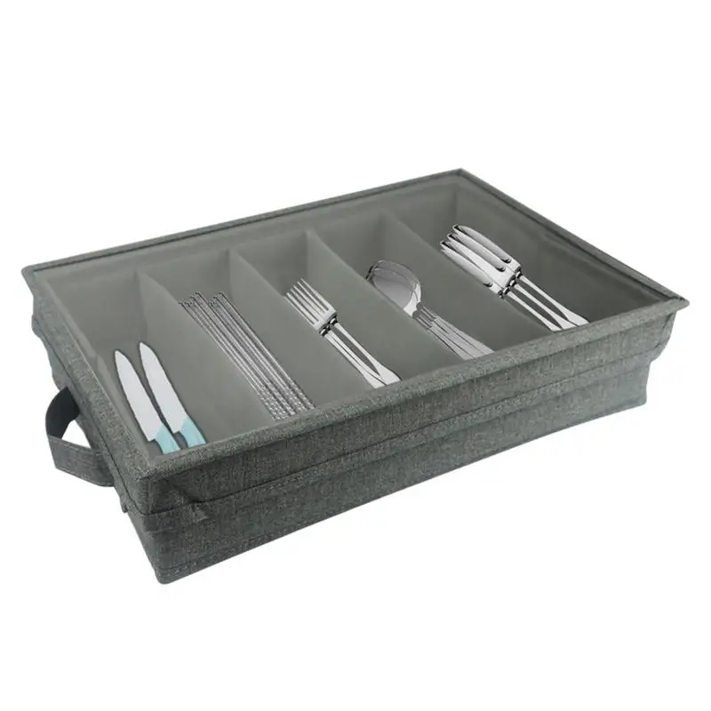 

Utensil Chest Portable Flatware Storage Holder With 4 Compartments Cutlery Storage Large Capacity For Kitchen Living Room