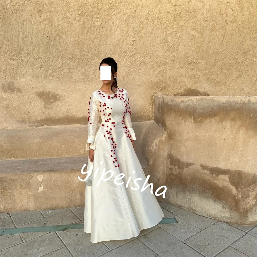  Атласная аппликация драпированное свадебное платье трапециевидной формы с