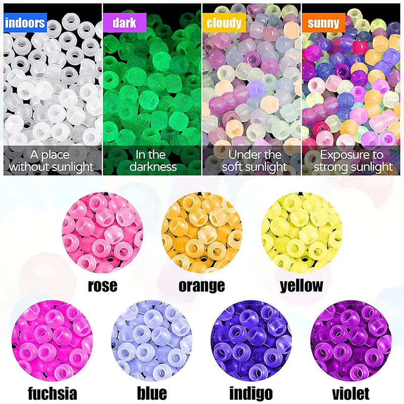 

6*8mm Pony Beads Color Changing Sun Sensitive UV Reactive Plastic Beads Glow in The Dark Beads DIY Jewelry Making