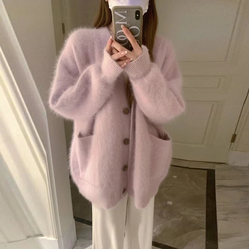 

Long Cardigan Women Autumn Winter 2023 New Korean Fashion Oversized Knitted Sweater Casual Long Sleeve Thicken Jacket