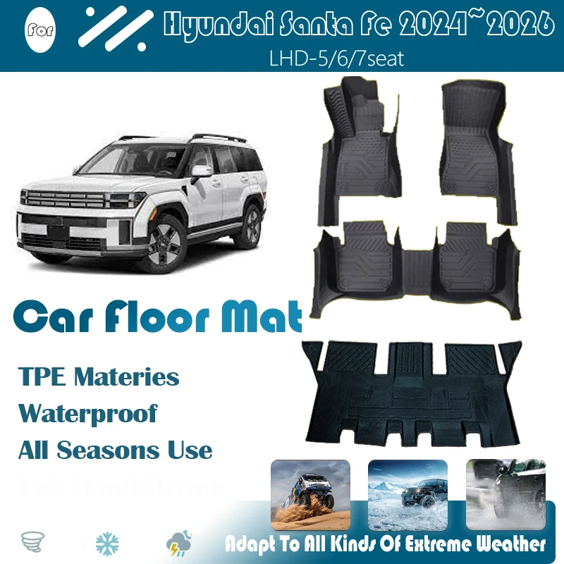

Автомобильные коврики для Hyundai Santa Fe MX5 2024 ~ 2026 5seat 6seat 7seat, антигрязный чехол для ног, левые накладки для водителя, автоаксессуары