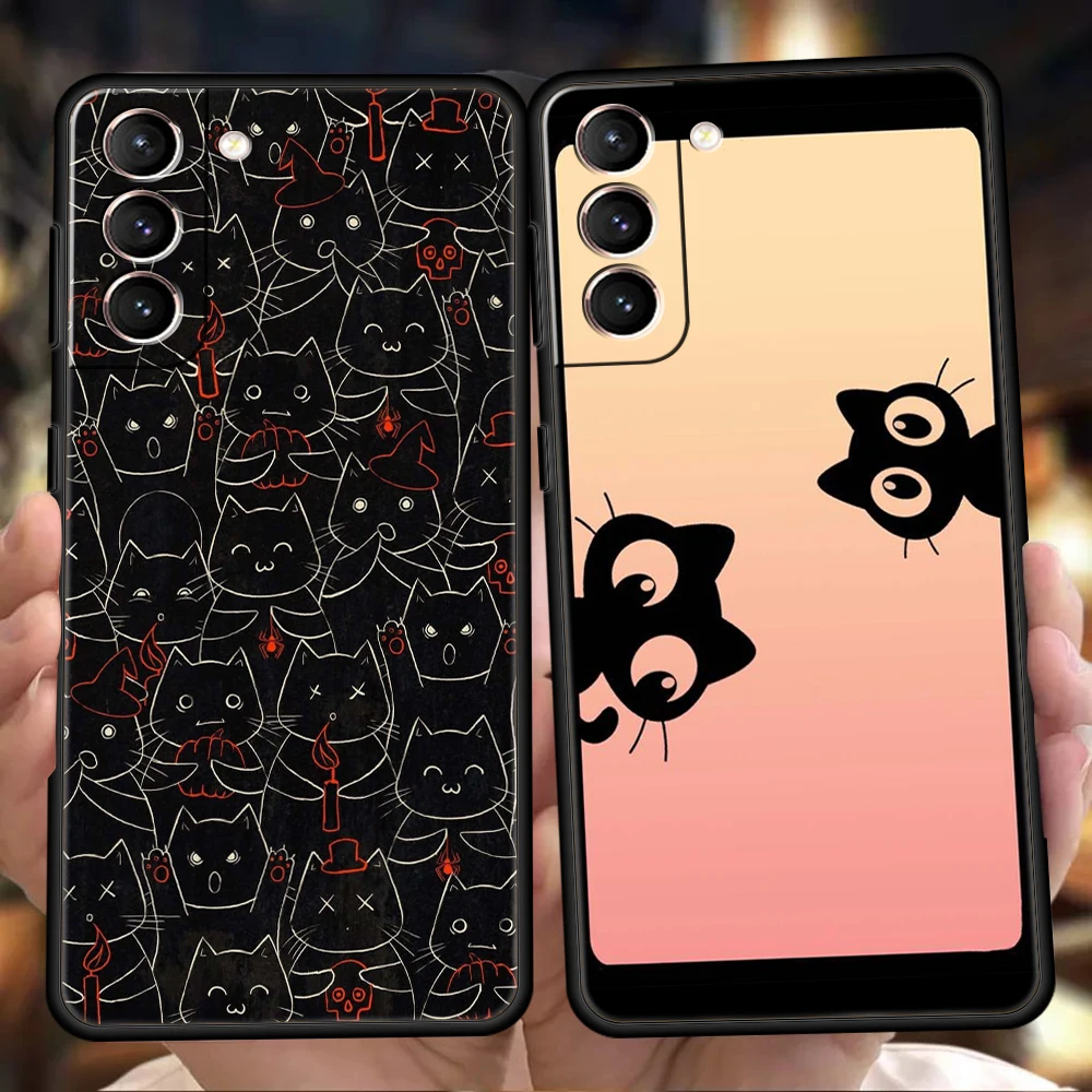 

Black Cat Phone Case for Samsung Galaxy S22 S21 S20 Ultra S21 S20 FE S22 S21 S20 S10 S9 S7 Note 20 10 Lite Silicone Shell Capas
