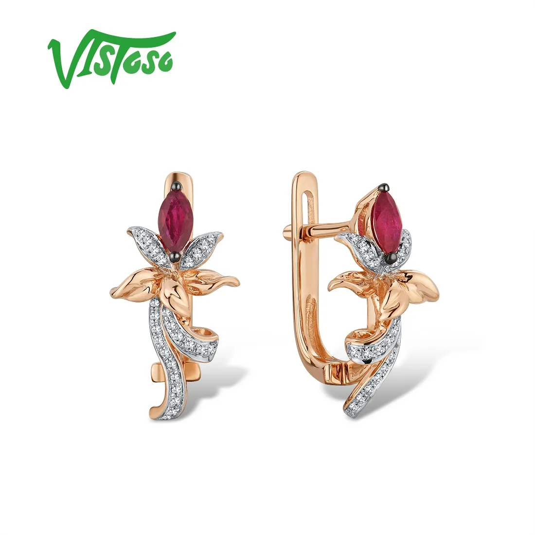 

Серьги VISTOSO из розового золота 14 к 585 пробы женские, гламурные Элегантные классические сверкающие бриллианты с рубином, гламурные Модные Изя...