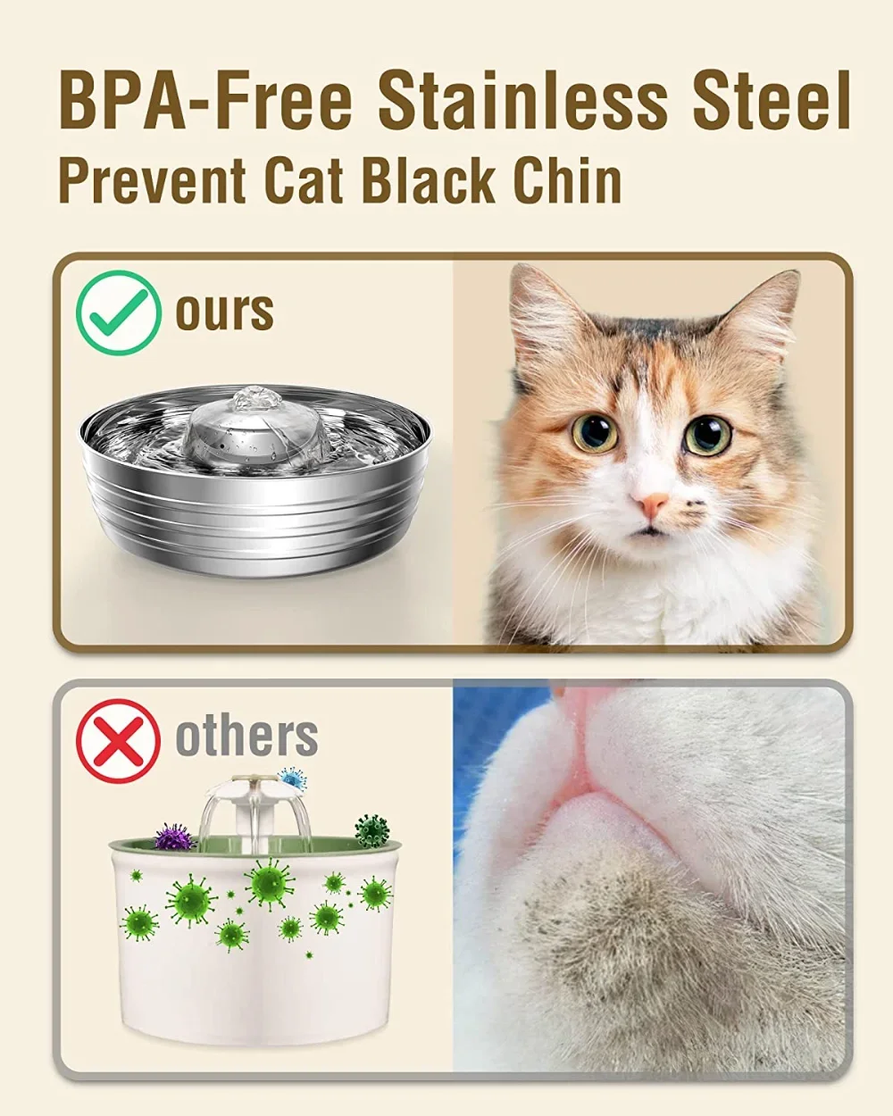 Фонтан для кошек из нержавеющей стали объемом 2 л нескольких домашних животных