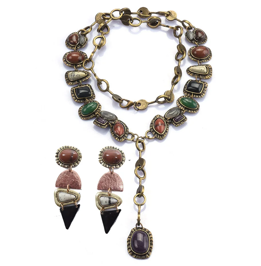 Богемное красочное акриловое ожерелье с подвеской из драгоценных камней