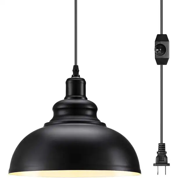 

Industrial Plug in Barn Pendant Light with 13.12Ft Cord Hanging Dome Light Fixture for Kitchen Dining Room Kitchen Island