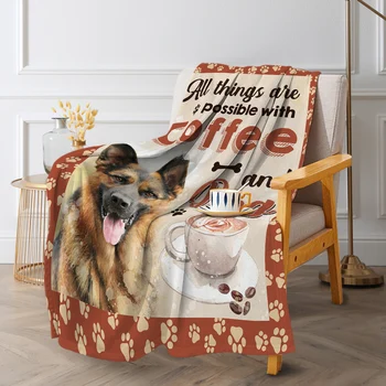 BlessLiving 3D Coffee And Dog Flannel Throw Blanket Soft Lightweight Kawaii Lovely Puppy Animal Pattern Blanket Dropshipping 3