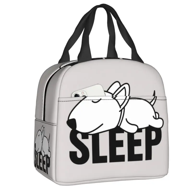 

Sleeping Bull Terrier Dog Insulated Lunch Bag for Outdoor Picnic Animal Puppy Leakproof Cooler Thermal Bento Box Women Children