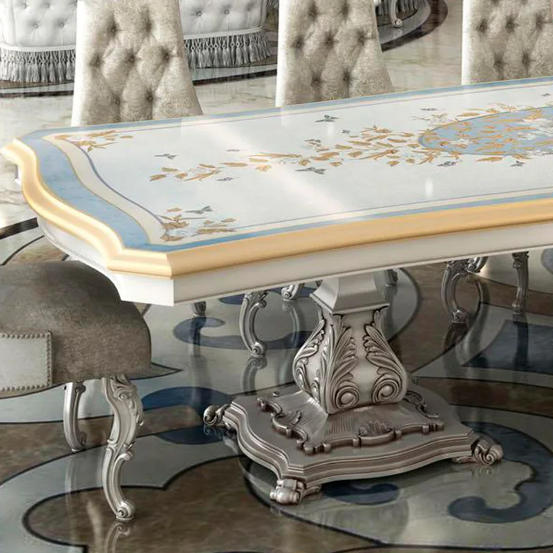 Европейский роскошный обеденный стол с резьбой по дереву и стул комбинированная