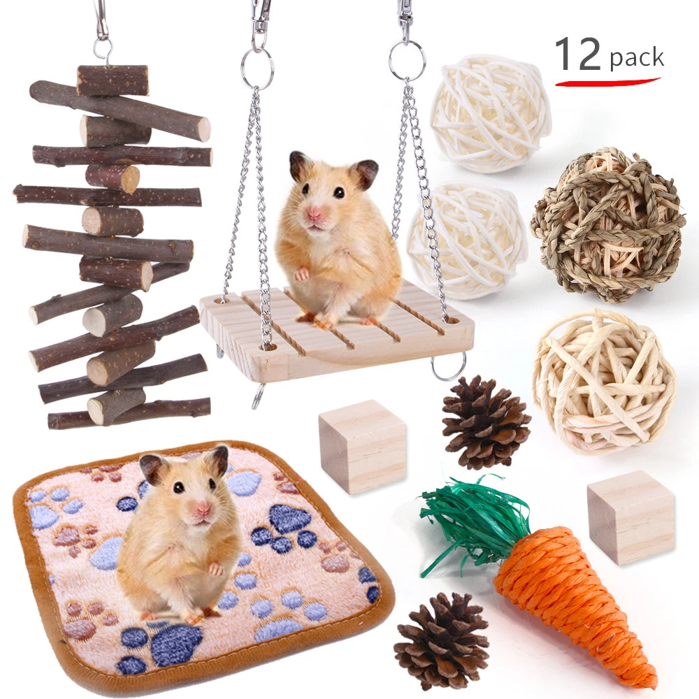 

Hamster Cute Natural Wooden Chew Bite Toys Pine Dumbells Unicycle Bell Roller Toys for Guinea Pigs Rat Small Pet Molars Supplies
