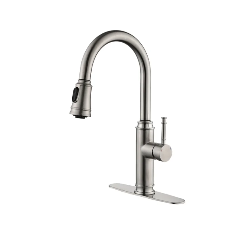 

Ingle Handle High Arc Pull Out Kitchen Faucet\ Single Level Stainless Steel Kitchen Sink Faucets with Pull Down