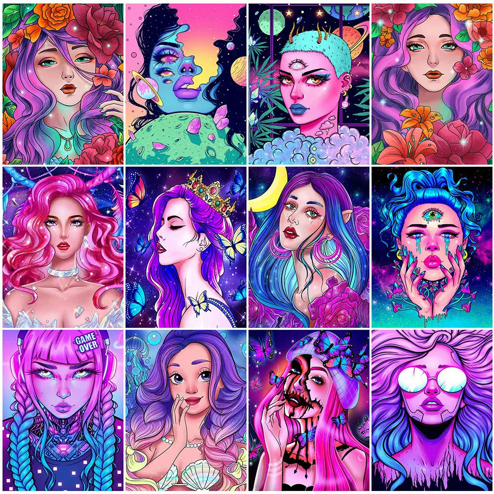 

HUACAN 5D DIY Diamond Painting Woman Full Drill Square Embroidery Portrait Mosaic Picture Of Rhinestones Handmade Gift