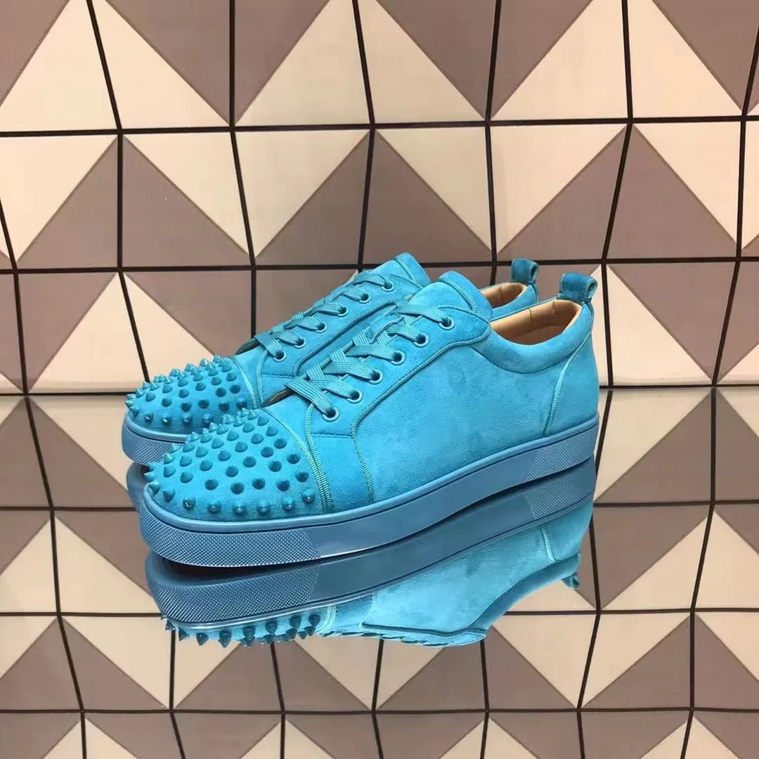 

Мужские кроссовки с низким вырезом, синие замшевые кроссовки из натуральной кожи, с заклепками, на плоской подошве