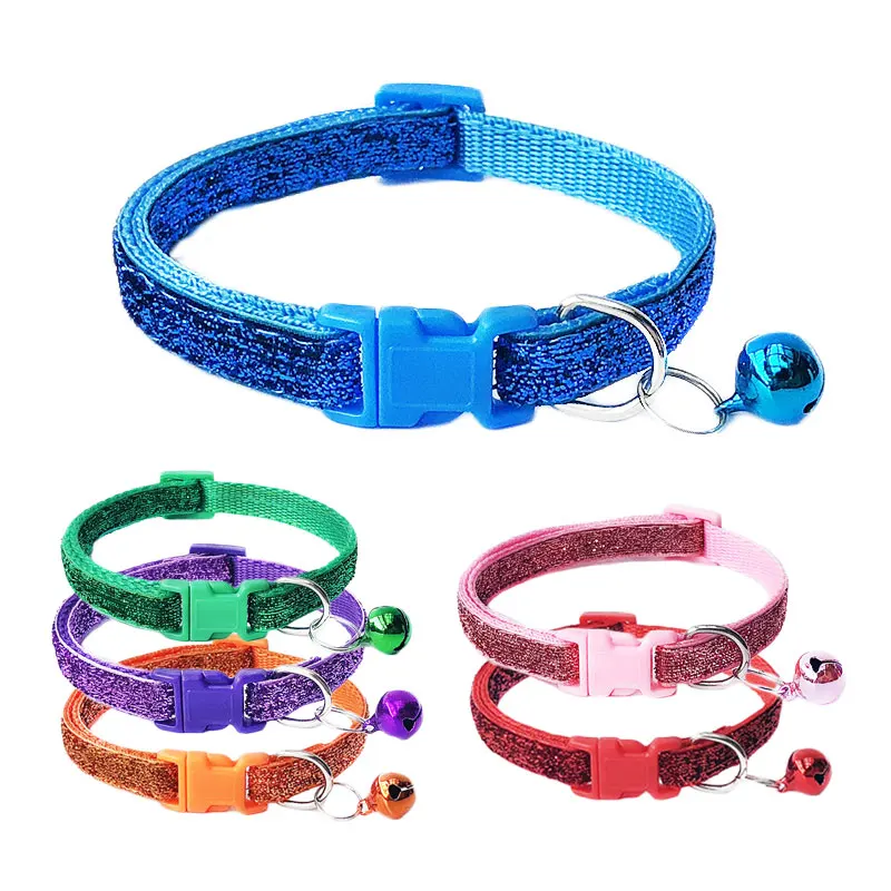 

Sequin Pet Cat Collar With Bell Safety Buckle Small Dog Collar Adjustable Gato Necklace Puppy Kitten Collier Chain Quick Release