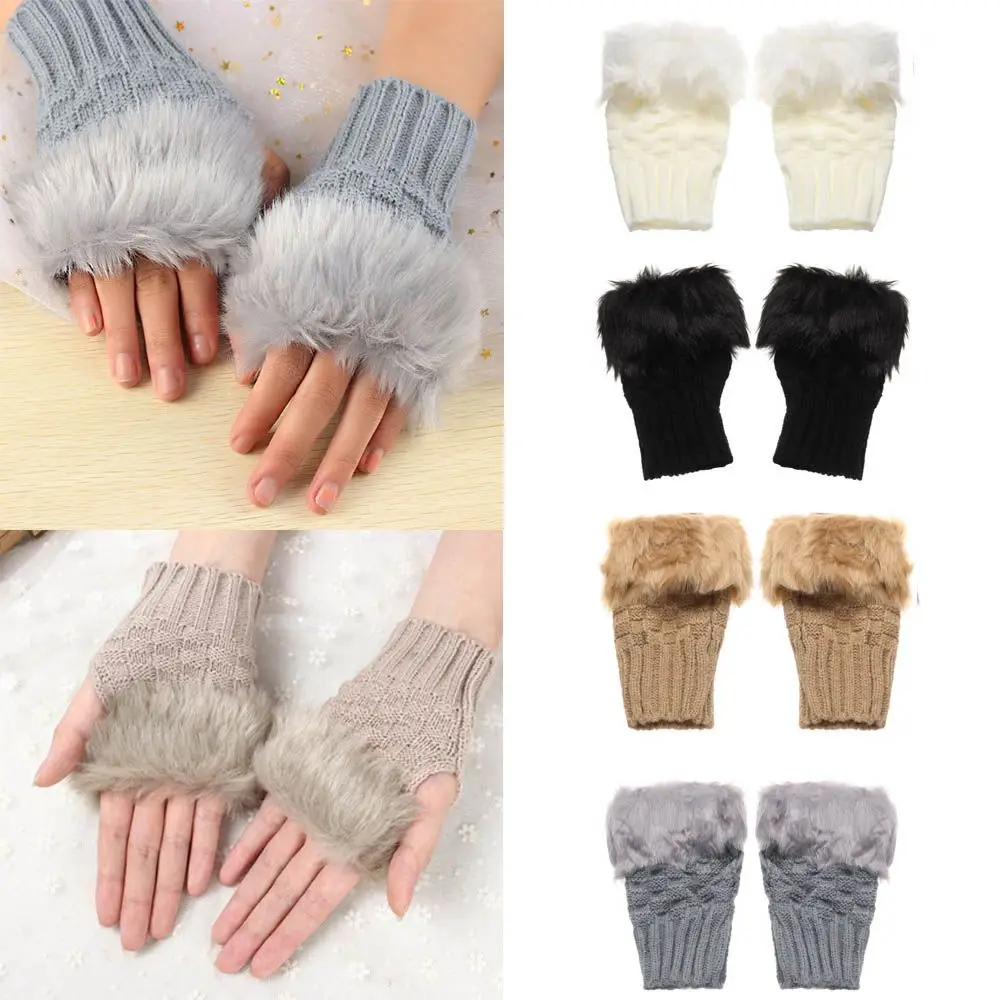 

Fashion Half Finger Winter Keep Finger Warm Knitted Gloves Warm Mittens Faux Rabbit Hair Gloves Thicken Warm