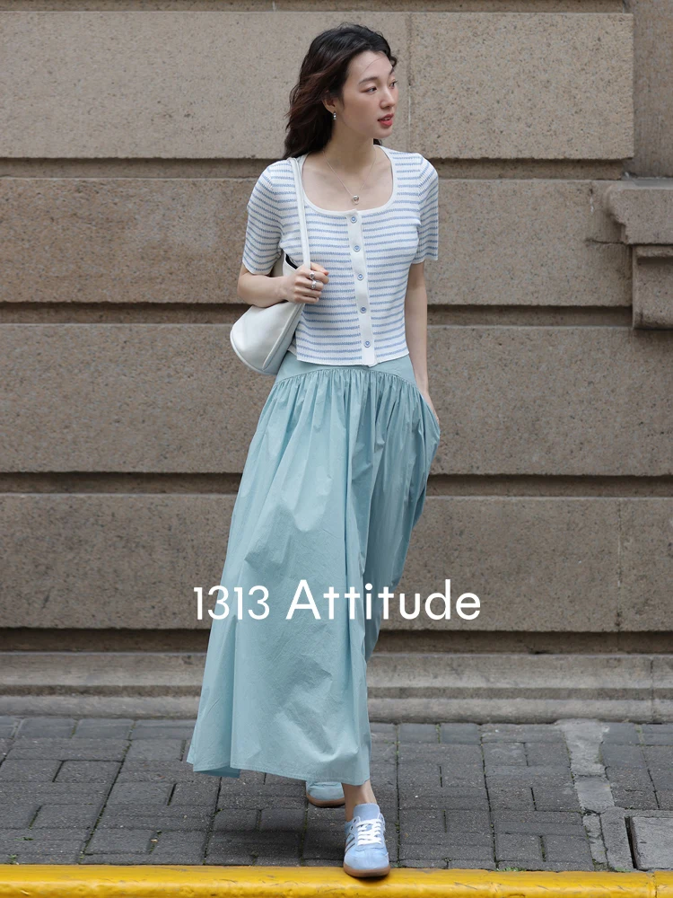 Женский трикотажный кардиган с коротким рукавом в синюю полоску