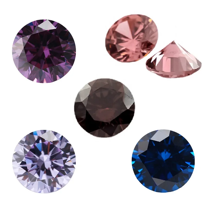 Size 4-12mm Round Cubic Zirconia Stone Blue Coffee Rhodolite Lavender Amethyst Mix 5 Color AAAAA Loose CZ Stones Synthetic Gems