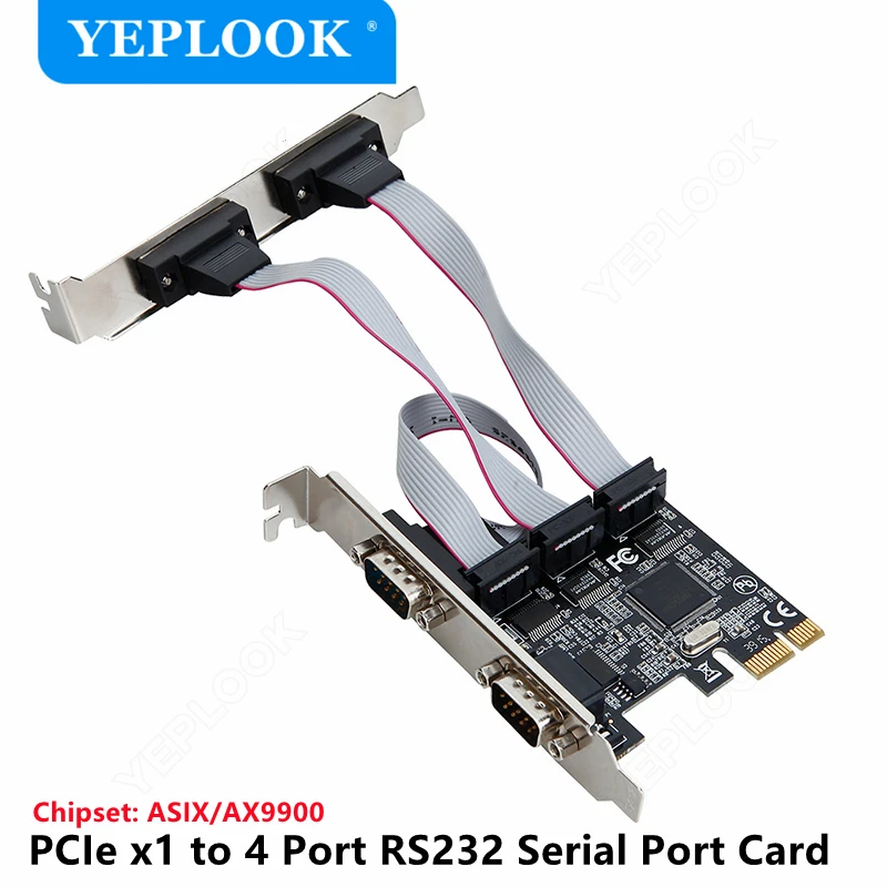 

PCIe to 4 Ports DB9 RS232 COM Serial Port I/O PCI-E X1 Riser Card Expansion Adapter Chipset ASIX/AX9900 for Desktop PC Computer