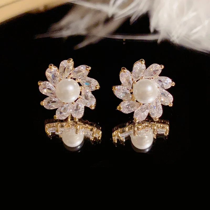 

Fashion Pearl Flower Stud Earrings For Women High Quality Copper 14K Gold Plated Designer Earring Original Wedding Jewelry 2023