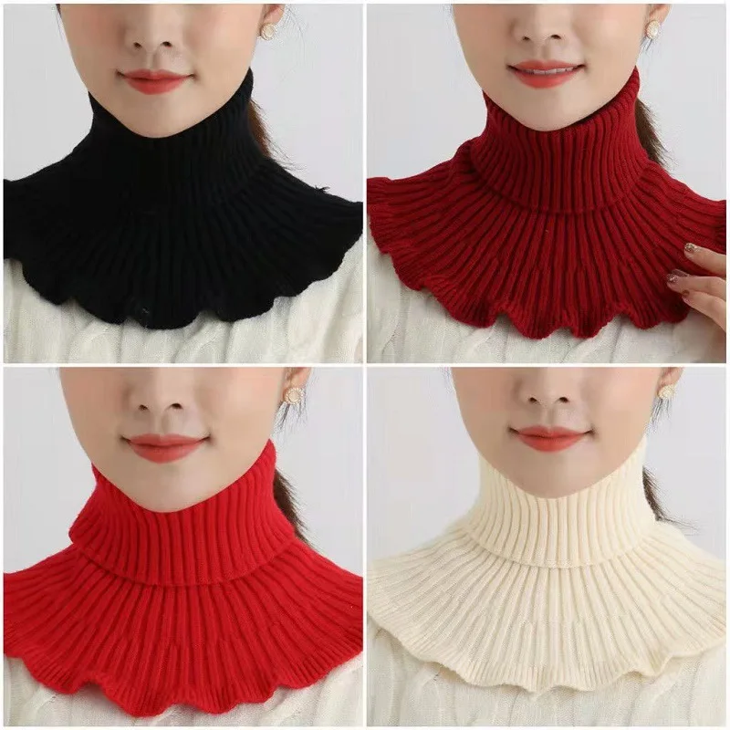 

high Knitted Elastic Fake Collar Bib With Wooden Ears Fake Collar Neck Circumference women Fall/winter lace Thicken Color fabric