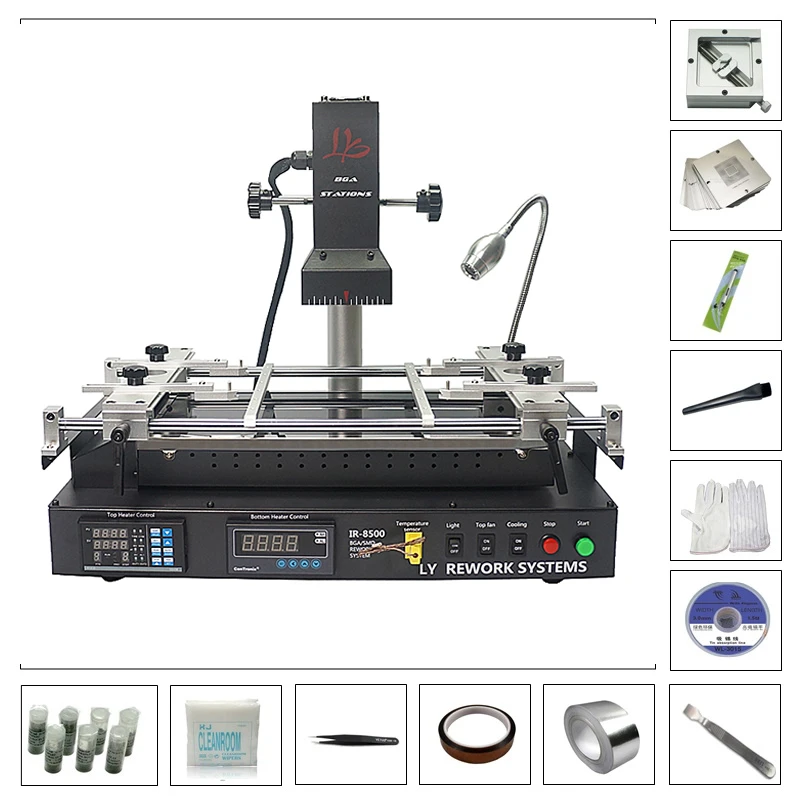 

LY IR8500 Infrared BGA Rework Soldering Station with BGA Soldering Stations Reballing Kit 184pcs 90mm Stencil Jigs Holder