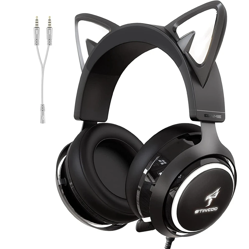 

SOMIC GS510 Cat Ear Headphones USB 3.5Mm Gaming Wired Headphones Over-Ear Headphones With Mic For PS5/PS4/PC