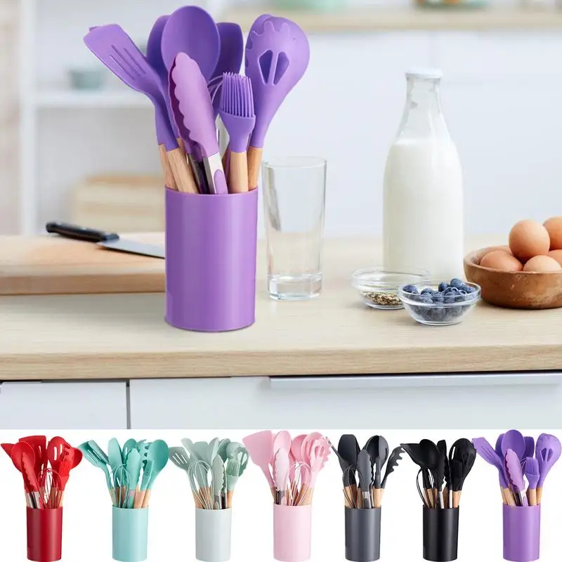 

12pcs Silicone Cooking Utensils set non-stick Kitchenware Set with Storage Bucket Utensils Baking Tools With Storage Box
