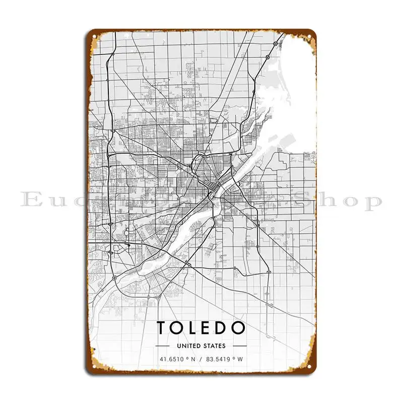 

Толедо Карта города белый металлический знак ржавый Создание Кино Печатный классический жестяной знак плакат