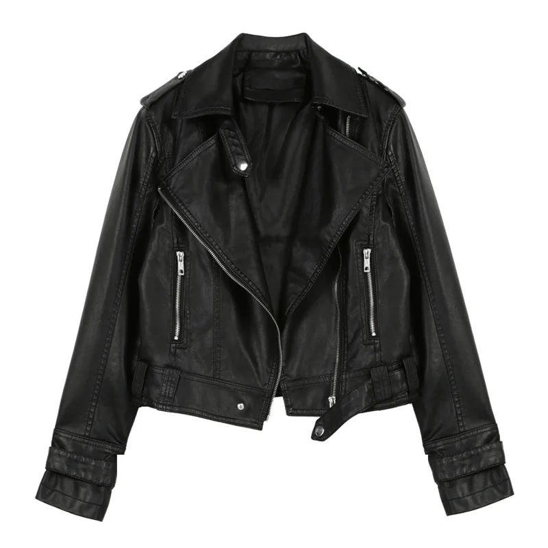 2023 new short motorcycle suit leather slim spring and autumn short coat female tide leather jacket