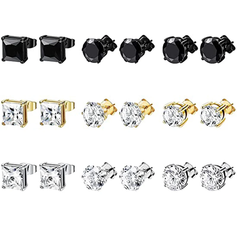 

Набор гипоаллергенных серег из нержавеющей стали с инкрустацией Фианитами, 9 пар