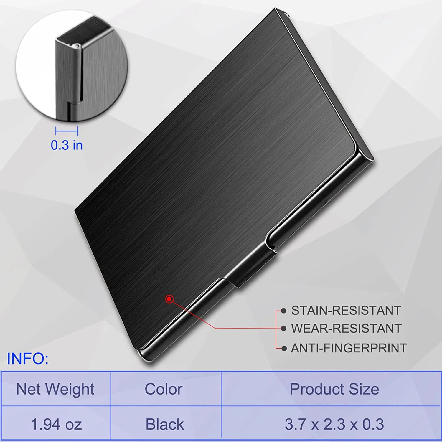 

Business Card Holder, Slim Business Card Case, Pocket Metal Card Case, Purse Name Card Holder, Buckle Style Shut, Black