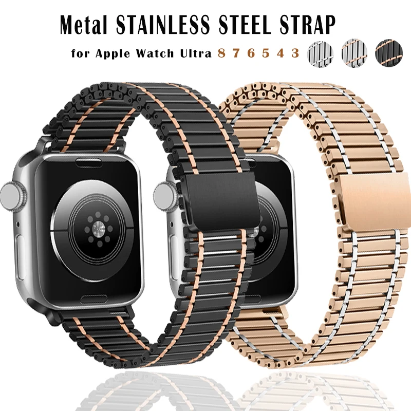 

Ремешок металлический для Apple watch band 45 мм 42 мм 40 мм 38 мм, сменный Браслет из нержавеющей стали для iwatch 8 7 6 SE 5 4 3
