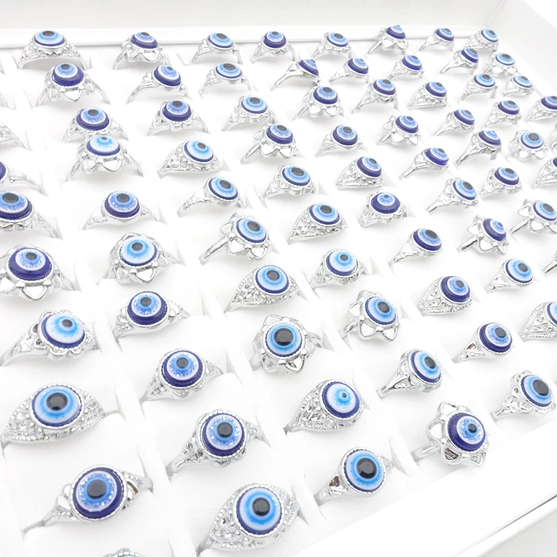 

Wholesale 100pcs/Lot Vintage Devil's Eye Rings For Men Women Punk Mix Styles Silver Plated Fashion Jewelry Lucky Party Gift