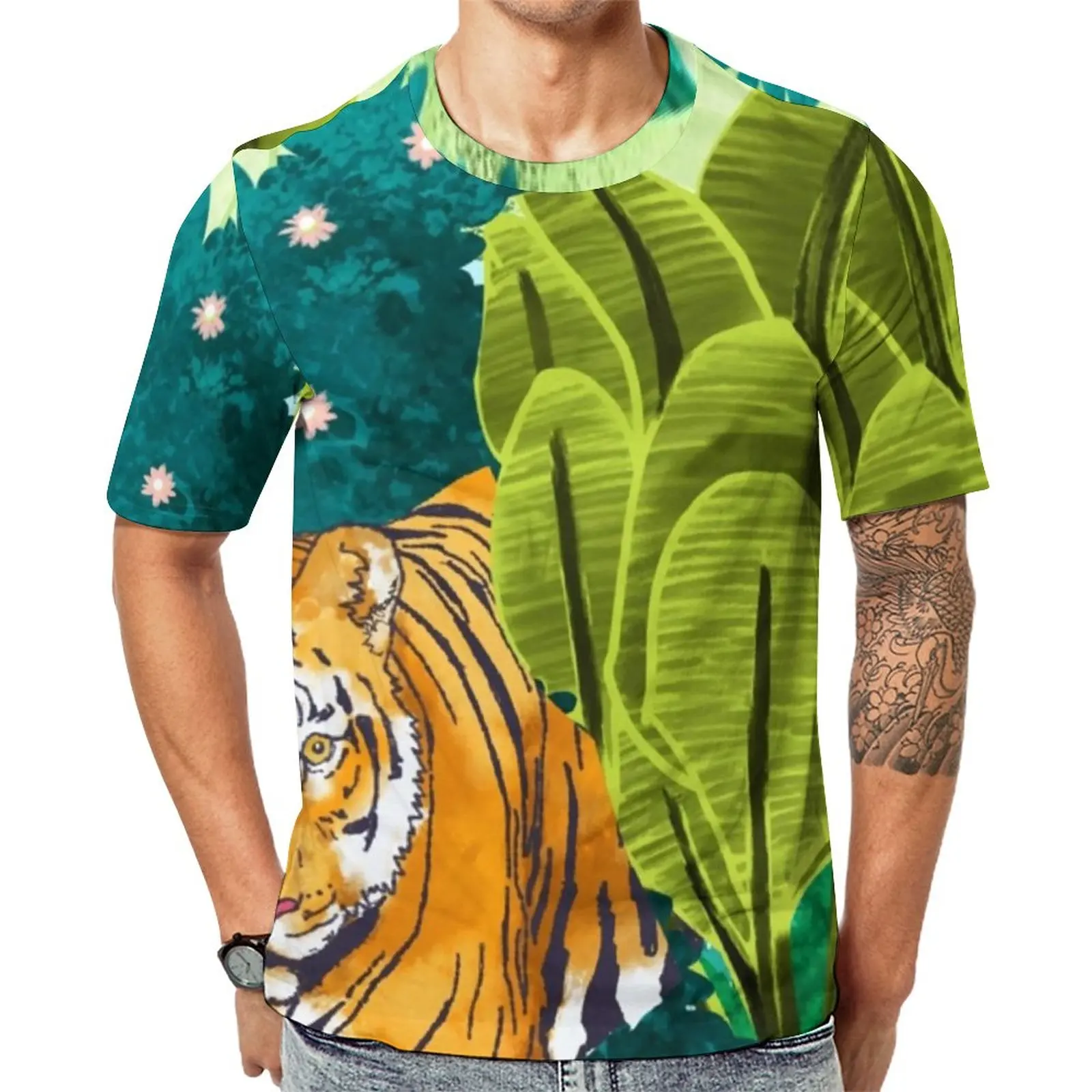 

Футболка с изображением джунглей и тигра, мужские футболки в стиле хиппи с изображением диких животных, Оригинальная футболка с коротким рукавом, забавная Одежда большого размера, идея для подарка