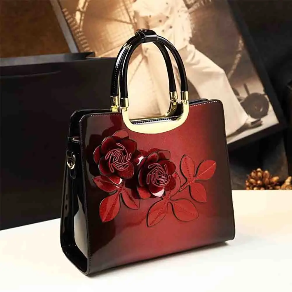 Fashion Noblel Women Top Handle Bag Luxury Patent Leather Shiny Skin Elegant Ladies Evening Party Clutch Shoulder Tote 2023 New
