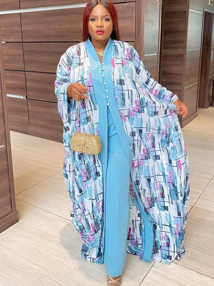 

2 Piece Set African Clothes Women Dashiki Ankara Outfits 2023 Summer Fashion Tops Pant Trousers Suits Plus Size Lady Party Dress