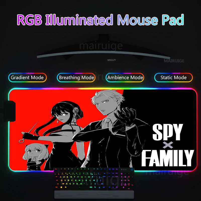 

Anime Spy X Family RGB Led Mouse Pad Yor Large MausePad Cute Anya Keyboard Backlight DeskMat Twilight Office Gaming Accessories