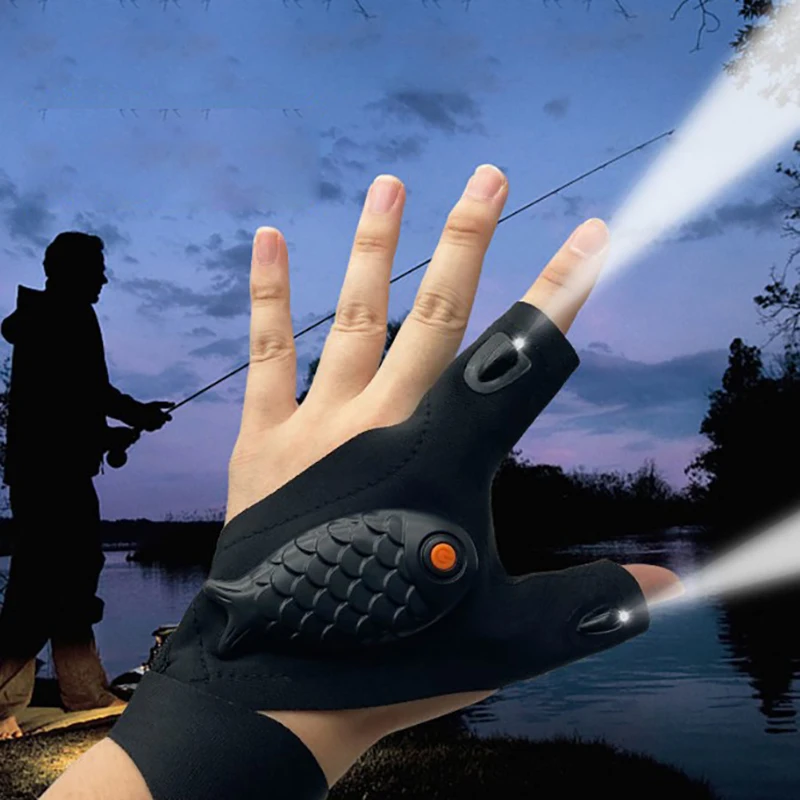 led flashlight gloves fishing camping running lighting half finger with lights night fishing gloves night with lights gloves